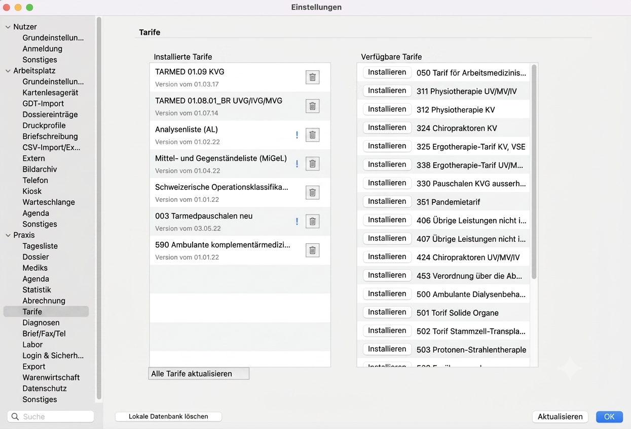 Tarife Praxisabrechnung Schweiz