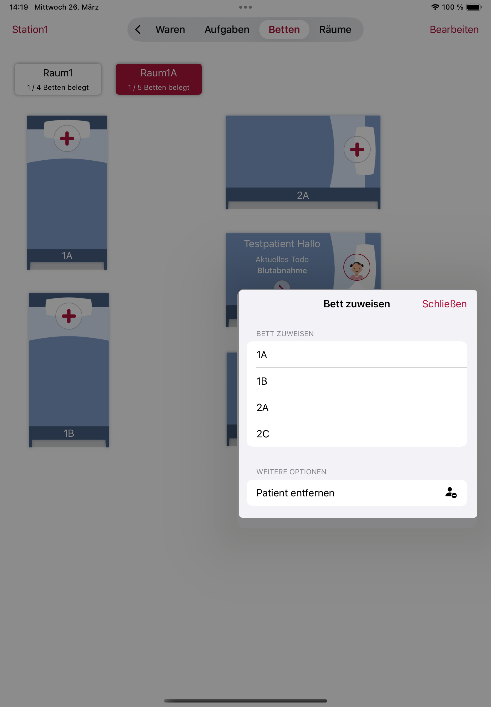 tomedo Bettenbelegungsplan auf dem iPad