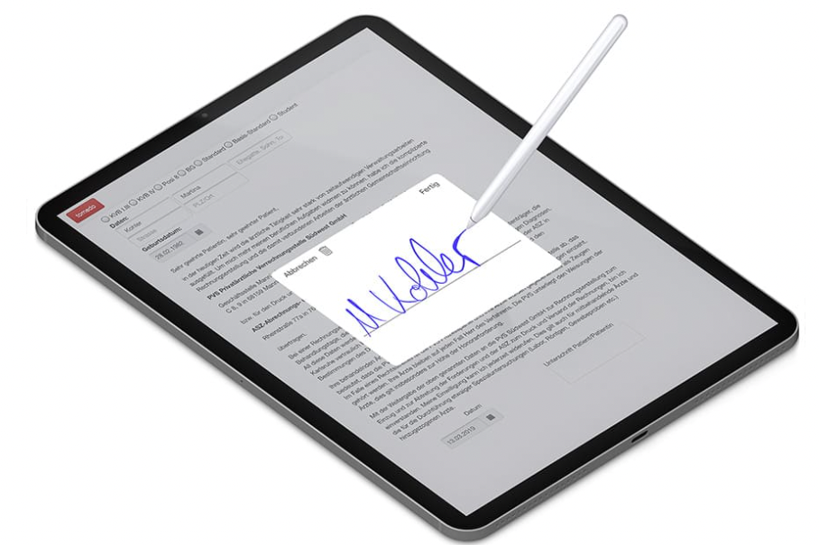 Unterschrift auf dem iPad in tomedo